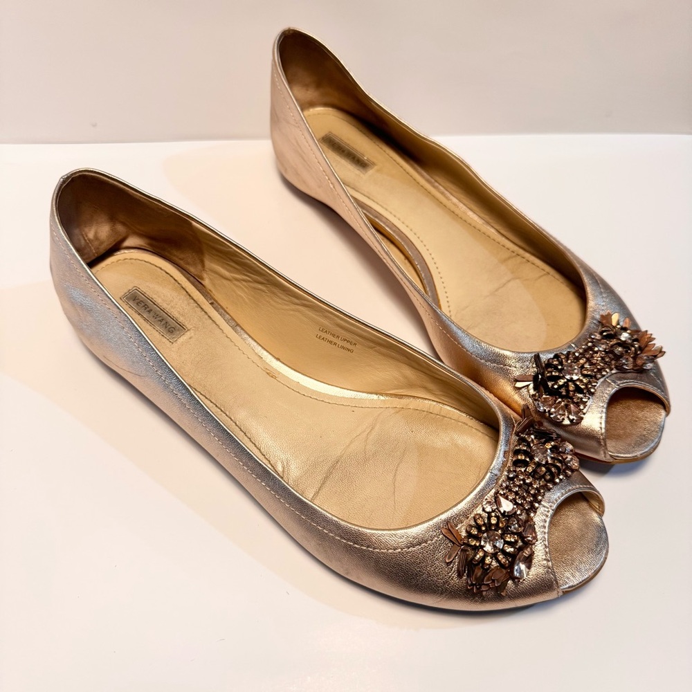 Vintage Vera Wang Gold Flats with Crystal Embellishments